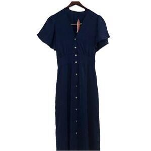 NEW ROYLAMP Mother Of  Pearl Button Up Fit & Flare Split Dress L Boho Pockets